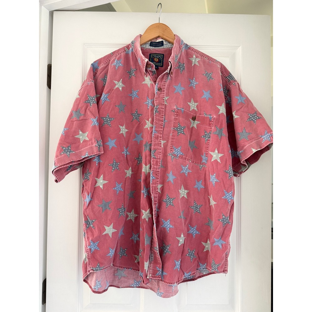 VTG Chaps Ralph Lauren Short Sleeve Button Up Shirt Faded Red Denim Preppy Retro